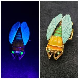 Cicada Uranium Glass Eyed Vintage Brooch RARE